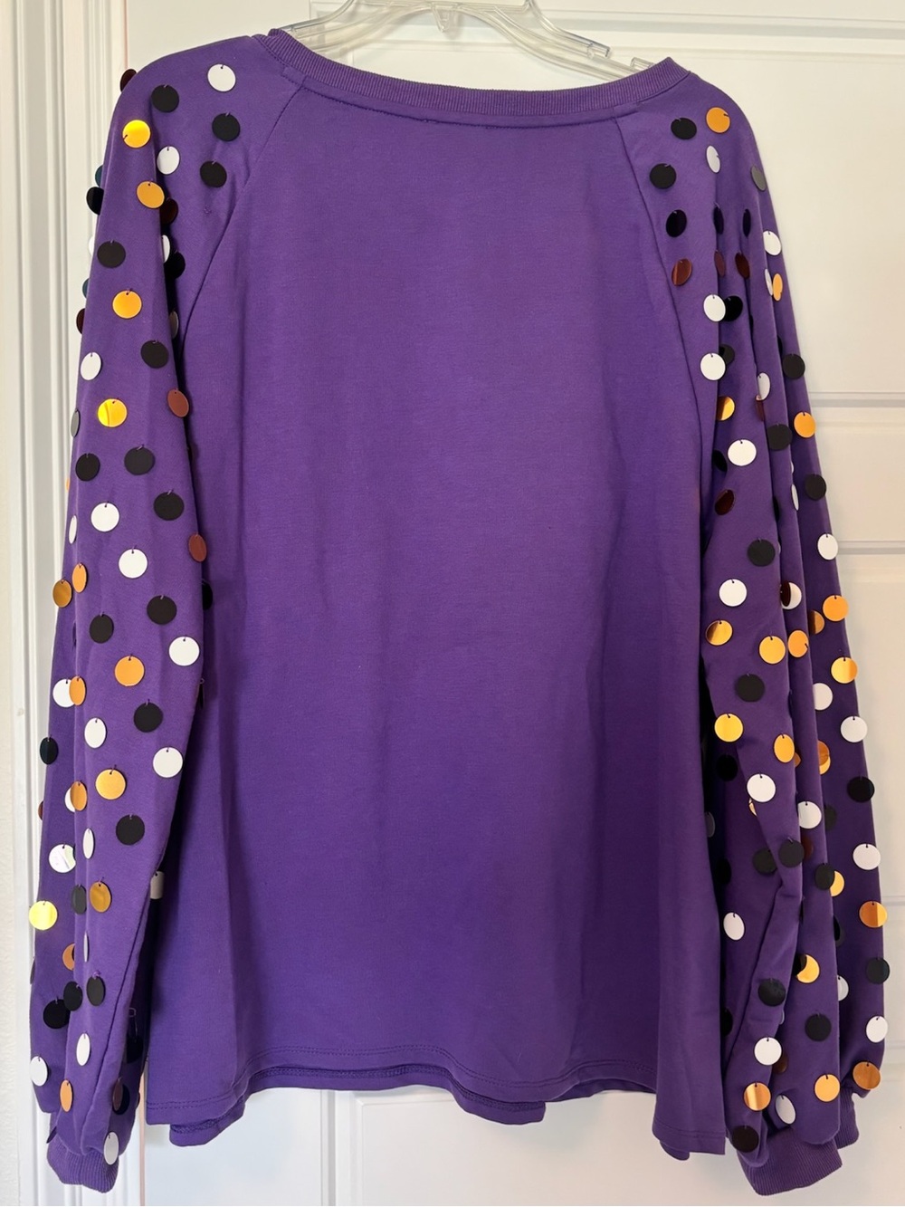 BiBi Purple 'Game Day' Sweatshirt with Yellow Script and Multi Polka Pom Sleeves - Picture 5 of 7